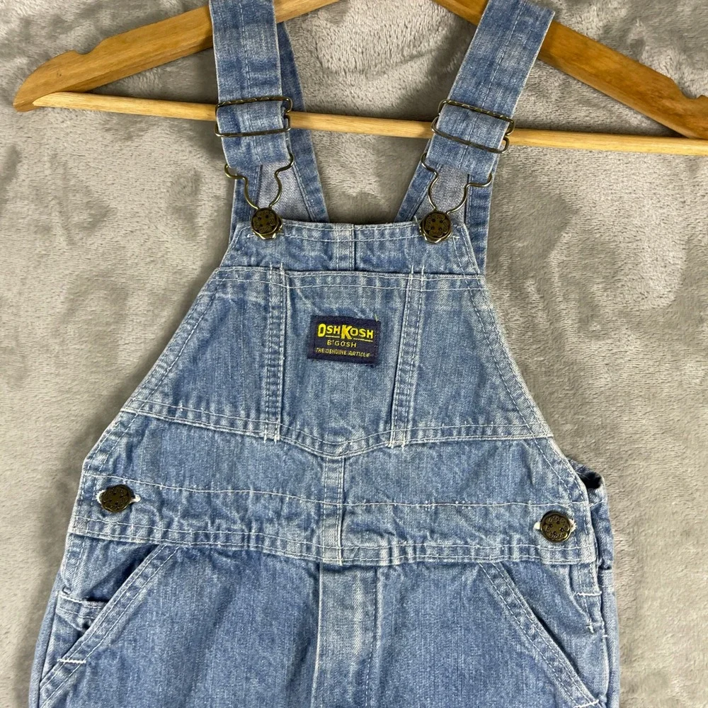 Vintage OshKosh B'gosh Overall Shorts Kids 4T Blue Denim Bib Made in USA
